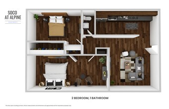 2 bedroom 1 bathroom 1-129 floor plan